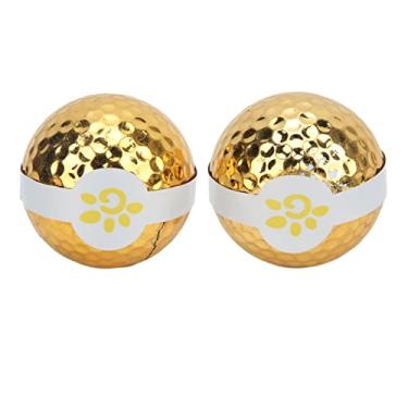 Imagem de SPYMINNPOO Bolas de golfe com fita colorida, 2 bolas de golfe banhadas a ouro com fita colorida para presente e eventos de celebração