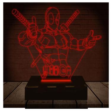 Imagem de Luminária Led Abajur  3D  Dead Pool X Men Marvel  16 Cores + Controle