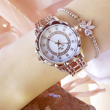 Imagem de lifcasual Relógio de moda feminina Caixa de metal Banda Relógio de pulso analógico Brilhante Relógio de quartzo de diamante