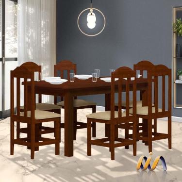 Imagem de Mesa De Jantar Com 6 Cadeiras Estofadas Madeira Maciça Safira Castanho Shop JM
