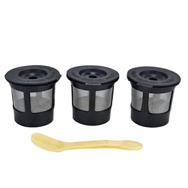 Imagem de 3 pcs copo de filtro de caf¨¦ com colher C¨¢psula Copo de c¨¢psulas de caf¨¦ com 1 pcs colher,Copo de c¨¢psulas de caf¨¦ de a?o inoxid¨¢vel, apto para m¨¢quina de caf¨¦, Filtro de caf¡§| Conjunto filtro C