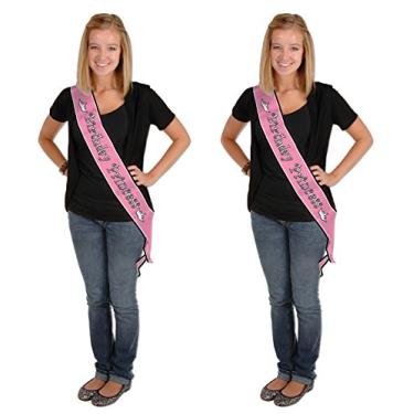 Imagem de Beistle Faixa de cetim princesa aniversário 2 peças, rosa/preto/branco