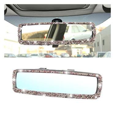 Imagem de Espelho retrovisor de carro brilhante, espelho retrovisor de cristal de strass com vidro HD, compatível com a maioria dos carros, SUVs, veículos, acessórios interiores automotivos para mulheres e meninas (cor AB)