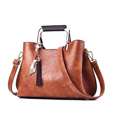 Imagem de Bolsa feminina de couro vegano bolsa de mão alça superior bolsas transversais clássicas retrô bolsa de ombro para mulheres, Marrom