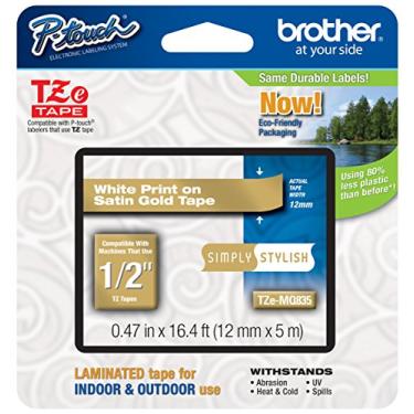 Imagem de Fita genuína Brother 1/2" (12 mm) branca em ouro acetinado TZe P-Touch para rotulador Brother PT-1400, PT1400