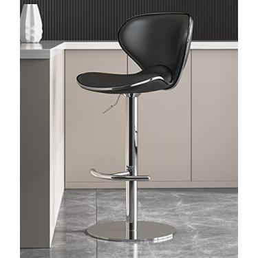 Imagem de Cadeira de Café da Manhã com Balcão Giratório, Banco Traseiro Ergonômico, Altura Ajustável, Cadeira de Ilha de Cozinha Pesada de Aço Inoxidável Cromada de Couro Nappa (2 Peça) (Color : Black)