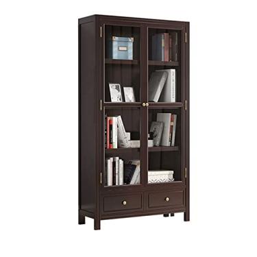 Imagem de Estante de livros com porta de vidro combinação de porta dupla do chão ao teto estante de estudo simples e bonita estante de livros (cor: cor de nogueira, tamanho: grande)