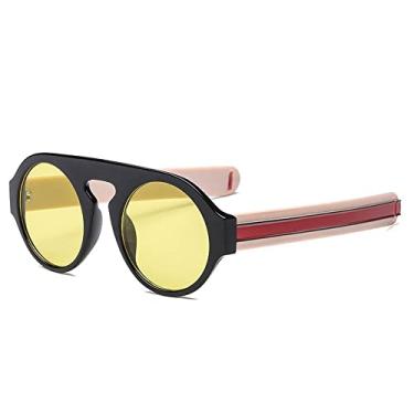 Imagem de Óculos de Sol Masculino Redondo de Perna Larga Listra Retrô Vintage Óculos de Sol Feminino Preto Amarelo Tons Moda Verde Vermelho, 5, Tamanho Único
