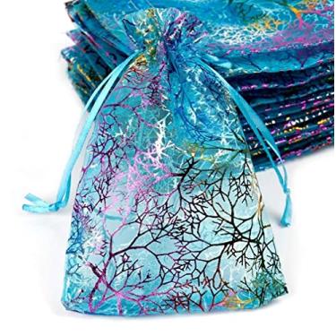 Imagem de LTKJ 100 peças 8,88 x 12,9 cm sacos de embrulho de presente Gold Rattan, organza transparente tecido de tule transparente, sacos de malha com cordão para lembrancinhas de chá de bebê, joias, lembrancinhas de festa de aniversário, sachê, lembrancinha de Natal, negócios de artesanato, joias