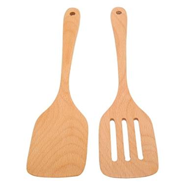 Imagem de Espátula de madeira, 2 peças de conjunto de utensílios de cozinha de madeira para casa