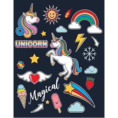Imagem de magical unicorn: unicorn on black cover and Dot Graph Line Sketch pages, Extra large (8.5 x 11) inches, 110 pages, White paper, Sketch, Draw and Paint: 3