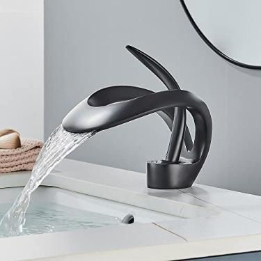 Imagem de Torneira para lavatório de banheiro cinza latão torneira misturadora em cascata estilo torneira misturadora de água quente e fria, guindaste, 4