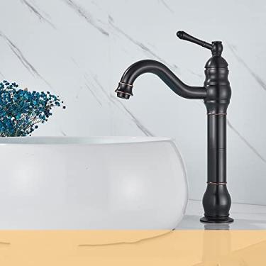 Imagem de Torneira de lavatório de latão antigo 5 cores montada no convés com alça única para banheiro guindaste bico longo pia de lavatório torneira misturadora quente e fria, 7