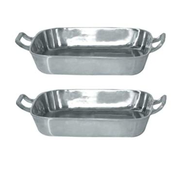 Imagem de Par Assadeiras Tabuleiro 28cm Grosso Aluminio Fundido Batido