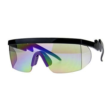 Imagem de Óculos de sol com braço de parafuso crooked e parte superior plana, cor espelhada, óculos de sol anos 80, Black Purple, 5 1/2"(140mm) x 2 1/8"(54mm)