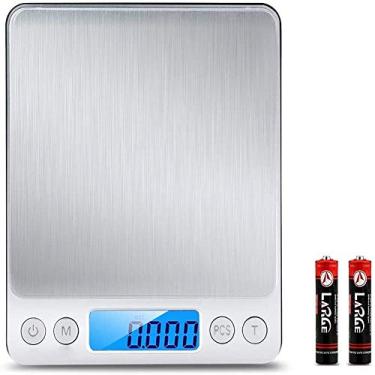 Imagem de balança de cozinha digital, balança de bolso para alimentos, escala de 6 unidades de conversão de grama com função de tara lcd de 2 bandejas para nutrição de alimentos