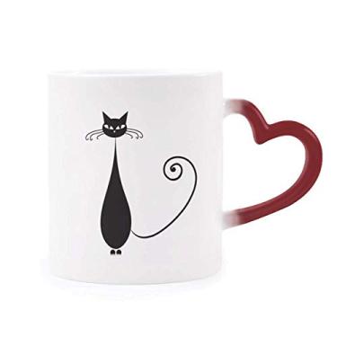 Imagem de Adorável caneca de grés com desenho de animal amante de gato preto sensível ao calor que muda de cor vermelha