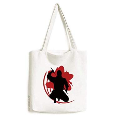 Imagem de Japan Samurai Sakura Outline Illustration Tote Canvas Bag Shopping Satchel Casual Bolsa