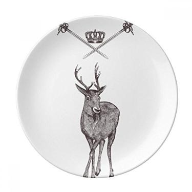 Imagem de Espada de alce coroa animal estilo barroco prato decorativo de porcelana salver talheres, prato de jantar