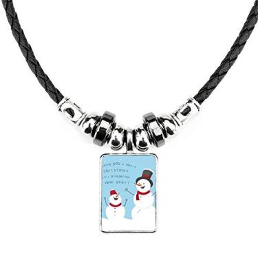 Imagem de DIYthinker Colar Merry Christmas boneco de neve azul céu joia pingente de corda de couro torque