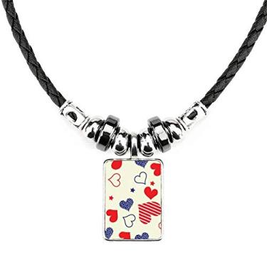 Imagem de DIYthinker Colar de pentagrama América em formato de coração azul vermelho joia Torque pingente de corda de couro