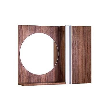 Imagem de Espelho Redondo para Banheiro com Armário Nogal com Barra Vertical