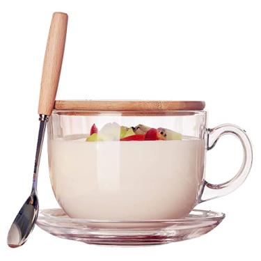 Imagem de PAYNAN Caneca de café de vidro resistente ao calor de 480 ml copo de leite redondo transparente Kungfu xícara de chá