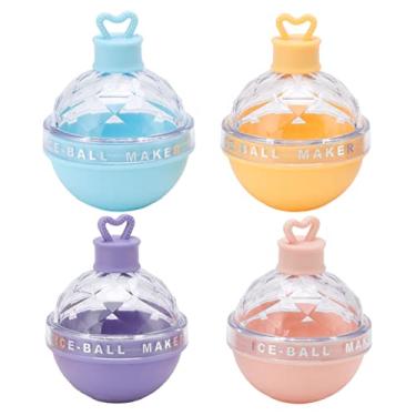 Imagem de Bandeja Para Cubos De Gelo Com 4 Peças,Molde Redondo Grande Para Hóquei No Gelo, Molde Inovador Para Bolas De Gelo, Bandeja Para Gelo Esférica Com Tampa, Ferramenta Flexível Para Fazer Gelo DIY Para