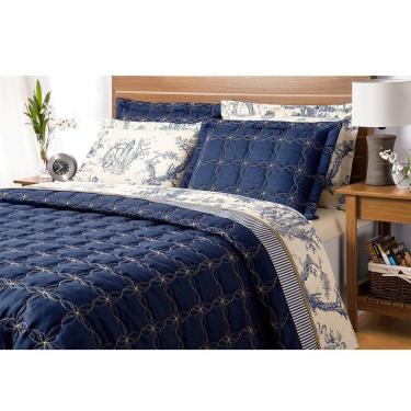 Imagem de Cobre Leito Queen 200 Fios Porcelana Azul Marinho 3pçs