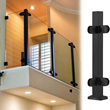 Imagem de Poste De Corrimão De Vidro Para Sacada Preto, Painéis De Cercas De Deck De Escadas Pilar Para Guarda-corpo De Plataforma De Loft Externo Interno, Ajuste De Vidro De 10/12 Mm De Espessura,Cor Cinza