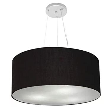 Imagem de Lustre Pendente Cilíndrico Cúpula Tecido 50x25 cm, Vivare Iluminação, Pendente4188 PR, Preto, Médio