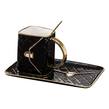 Imagem de Conjunto de caneca de café em forma de bolsa especial com pires e colher 310ml xícara de café xícara de chá de cerâmica presente de aniversário para mãe avó esposa namorada