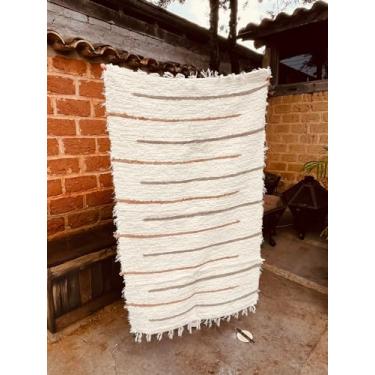 Imagem de Tapete Médio Felpudo Careca Artesanal 0,80x1,50m Listrado Capri Bege