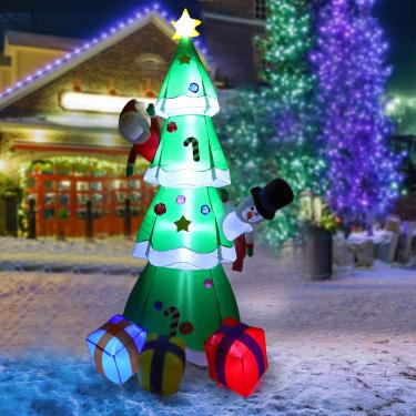 Imagem de Árvore de Natal Inflável de 7,9 Pés, Decorações de Jardim de Natal Com 3 Caixas de Presente Embrulhadas e 15 LEDs, árvore de Natal Gigante Retrátil para Pátio de Jardim Interno