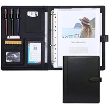 Imagem de Padfólio De Couro Com Zíper A4 Portfólio Porta-pads Pasta De Bloco De Notas De Couro PU Comercial Para Currículos Entrevistas Fichário Executivo Para Mulheres Homens Mulheres Padfólio,Preto,Sem Ca