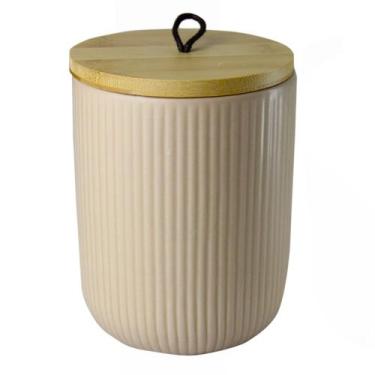 Imagem de Pote De Ceramica Potiche Com Tampa Bambu Pegador Lines 13X10cm Lyor