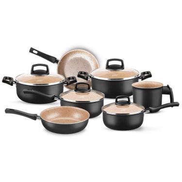 Imagem de Conjunto de Panelas 7 Peças Antiaderente Preto/Bege