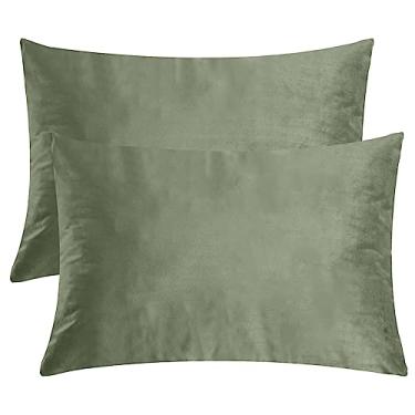 Imagem de StangH Capa de almofada de cama de veludo verde sálvia para cabelo e pele, tamanho Queen 50,8 x 76,2 cm, conjunto de 2 para bebês, capa de travesseiro quente de luxo com zíper oculto