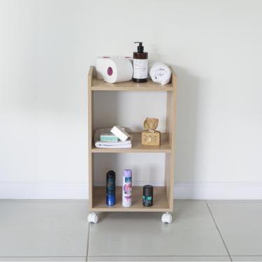 Imagem de Estante Multiuso Armário Móvel para Banheiro Carvalho com Rodinhas 40cm