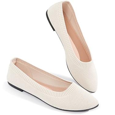 Imagem de BABUDOG Sapatos femininos de malha sem salto com bico fino para mulheres sapatos baixos pretos confortáveis sapatos de espuma de memória sapatos sem salto, Branco, 10