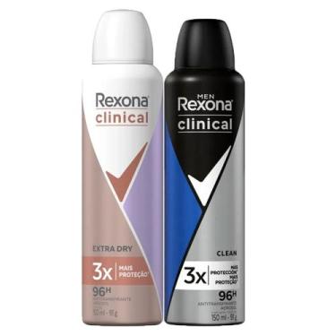 Imagem de Kit Desodorante Masculino Rexona Clean 150ml + Desodorante Feminino Ex