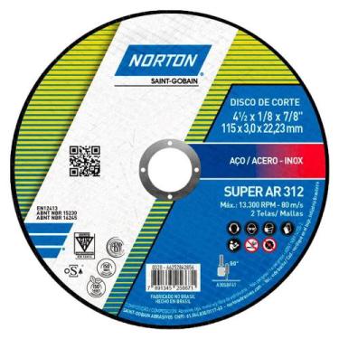 Imagem de Disco De Corte P/ Aço 4.1/2'' Norton 115,0X3,0X22,22mm - Ar312