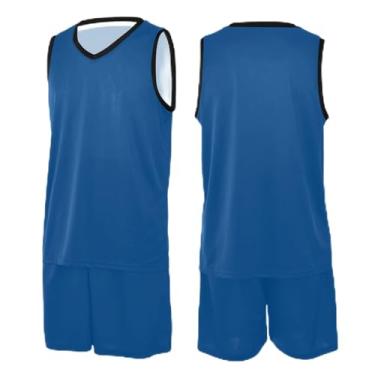 Imagem de CHIFIGNO Camiseta masculina de basquete Tangerine, camiseta de basquete retrô, camisetas de basquete Yourh PP-3GG, Azul mineral, M