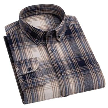 Imagem de Camisas casuais de flanela xadrez para homens outono inverno manga longa clássica xadrez camisa social roupas masculinas, Pm-10, G