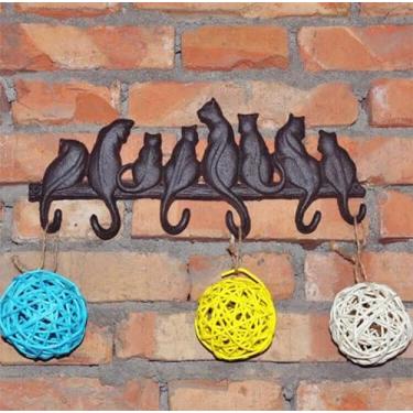 Imagem de EatingBiting Suporte de chave resistente de 8 gatos para parede de ferro fundido, ganchos decorativos rústicos para toalha com parafusos, cabide de metal rústico para roupas, porta-chaves de ferro
