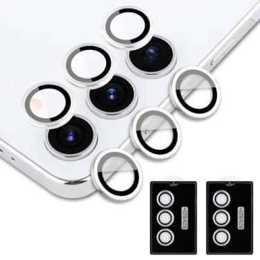 Imagem de aidvaia Protetor de lente de câmera prata compatível com Samsung Galaxy S23 Plus, protetor de lente de vidro temperado de anel de liga de alumínio anti-arranhões capa decorativa para câmera