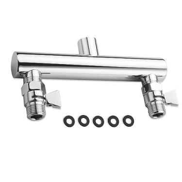 Imagem de HAMOLER Coletor duplo de chuveiro com válvula de desligamento de latão para sistema de chuveiro de pulverizador duplo, cromado