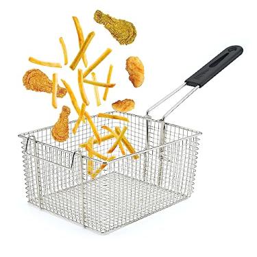 Imagem de Delizon Cesta de fritadeira elétrica para fritar servindo alimentos, com alça de borracha, 18,3 cm x 21,1 cm x 11,9 cm Estrutura resistente adequada para fritar frango, peixe, batatas fritas