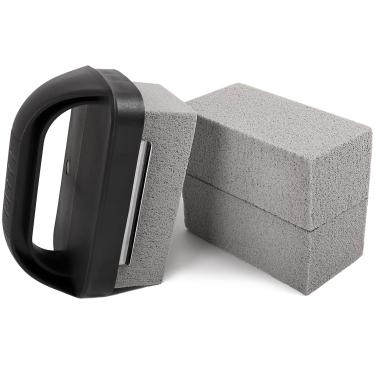 Imagem de Kelfuoya Pedras de limpeza de churrasqueira, tijolos de chapa resistentes, bloco de pedra para limpeza de chapa, remoção de manchas para churrasco, pacote com 3 com alça