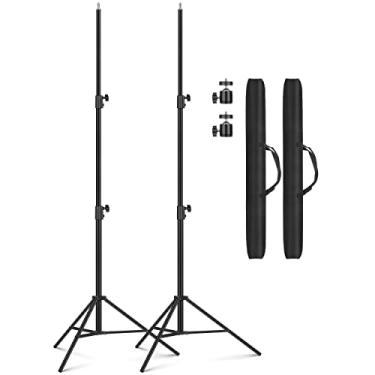 Imagem de Pacote com 2 suportes leves e tripé de alumínio resistente - 2,8 m/279,4 cm, estojo de transporte, HTC Vive, anel de luzes LED, compatível com Speedlight e Flash